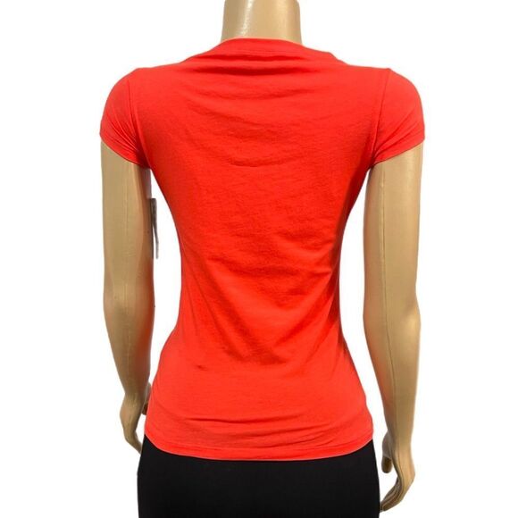 Bebe Basic Rhinestone Embellished bebe logo short sleeve Tee Coral Xsmall - Picture 5 of 8